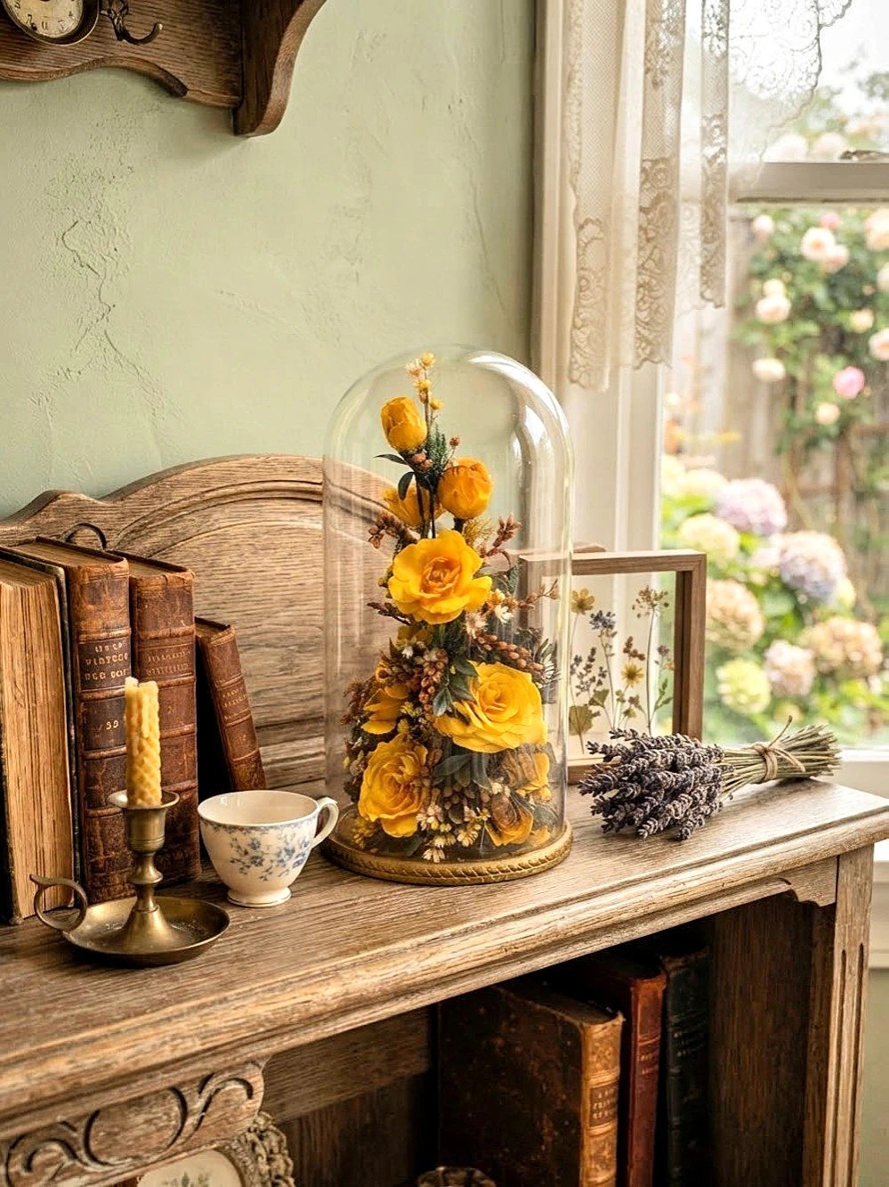 Yellow Floral Glass Cloche Vase